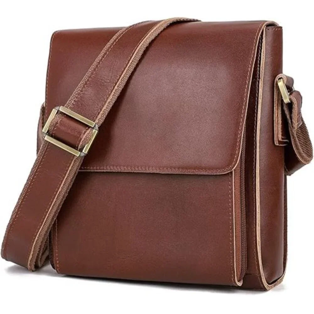 Leather Messenger Shoulder Crossbody Bag for Men Work Business Vintage Magnetic